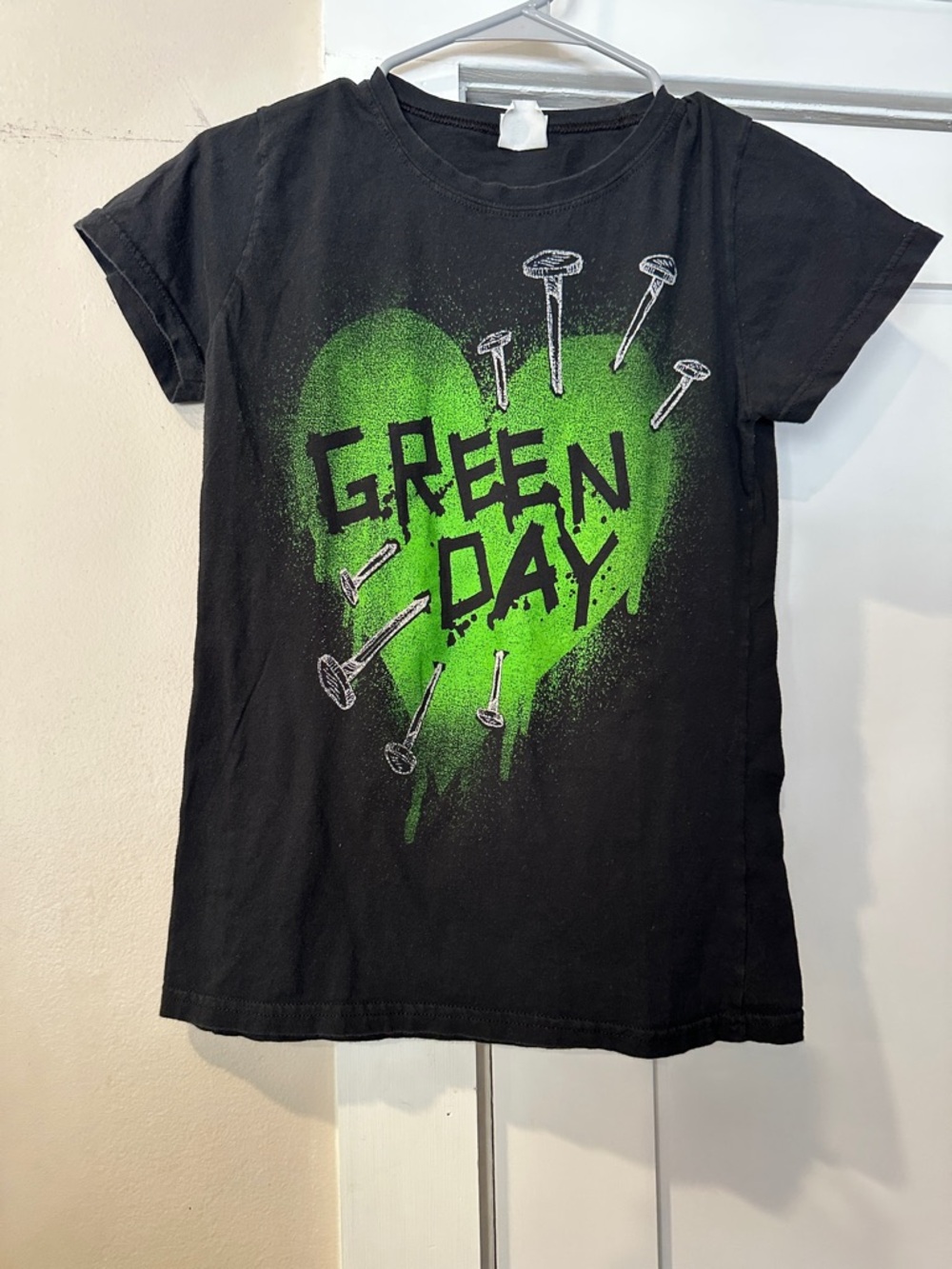 Green Day Kids Black Tee with Neon Green Heart Graphic